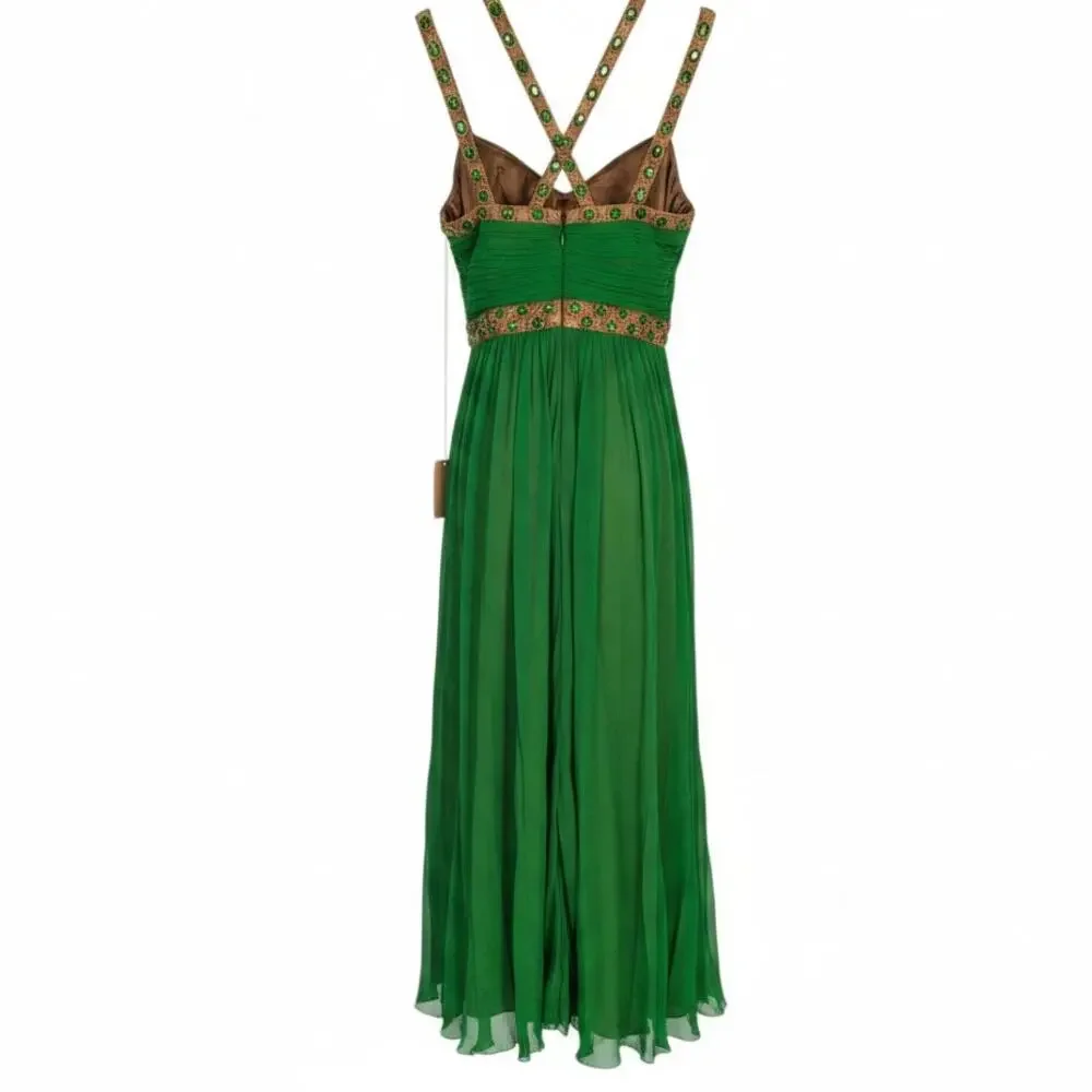 Mandalay Silk Gown 8 Green Beaded Formal Dress Cutout Back NWT